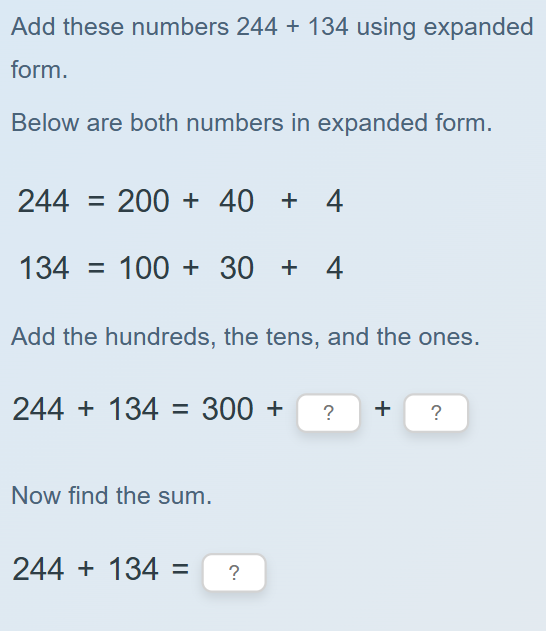 Use expanded form to add three-digit numbers - without regrouping